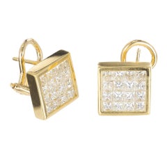 2.77 Color Princess Cut Diamond Gold Square Clip Post Stud Earrings