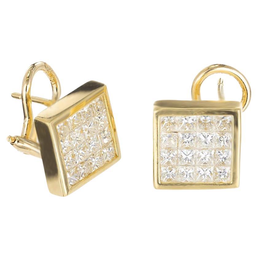 2.77 Farbe Prinzessinnenschliff Diamant Gold Quadratische Clip Post Ohrstecker