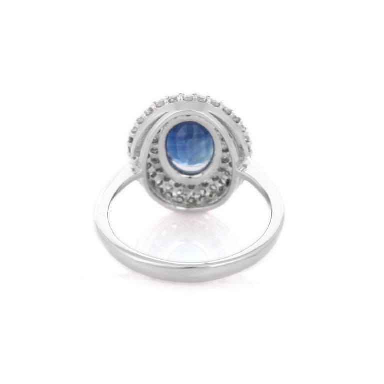Customizable Blue Sapphire Diamond Big Round Cocktail Ring in 18K White