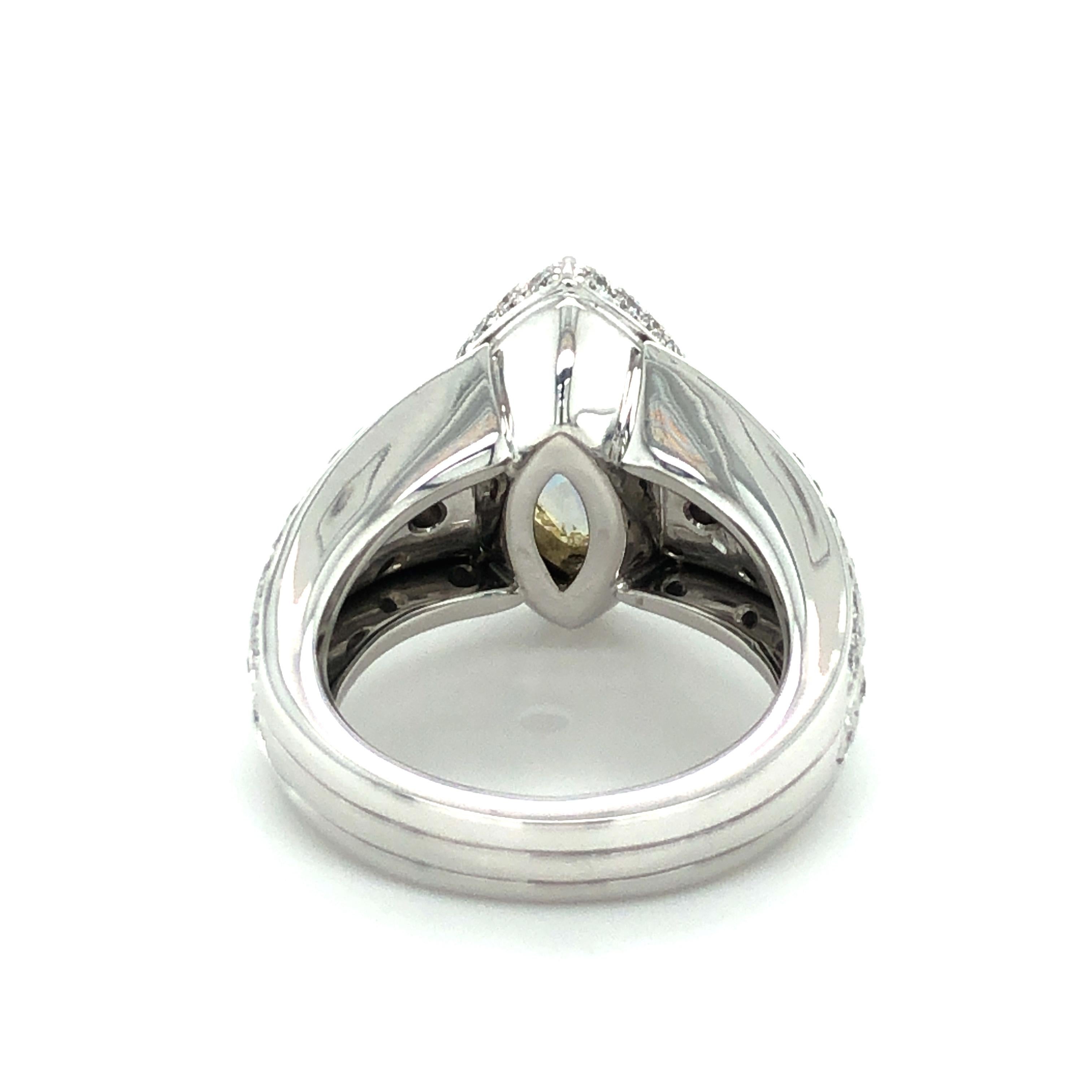 2.77 Carat Marquise-Cut Diamond Ring by Avalon Swiss in 18 Karat White Gold For Sale 2
