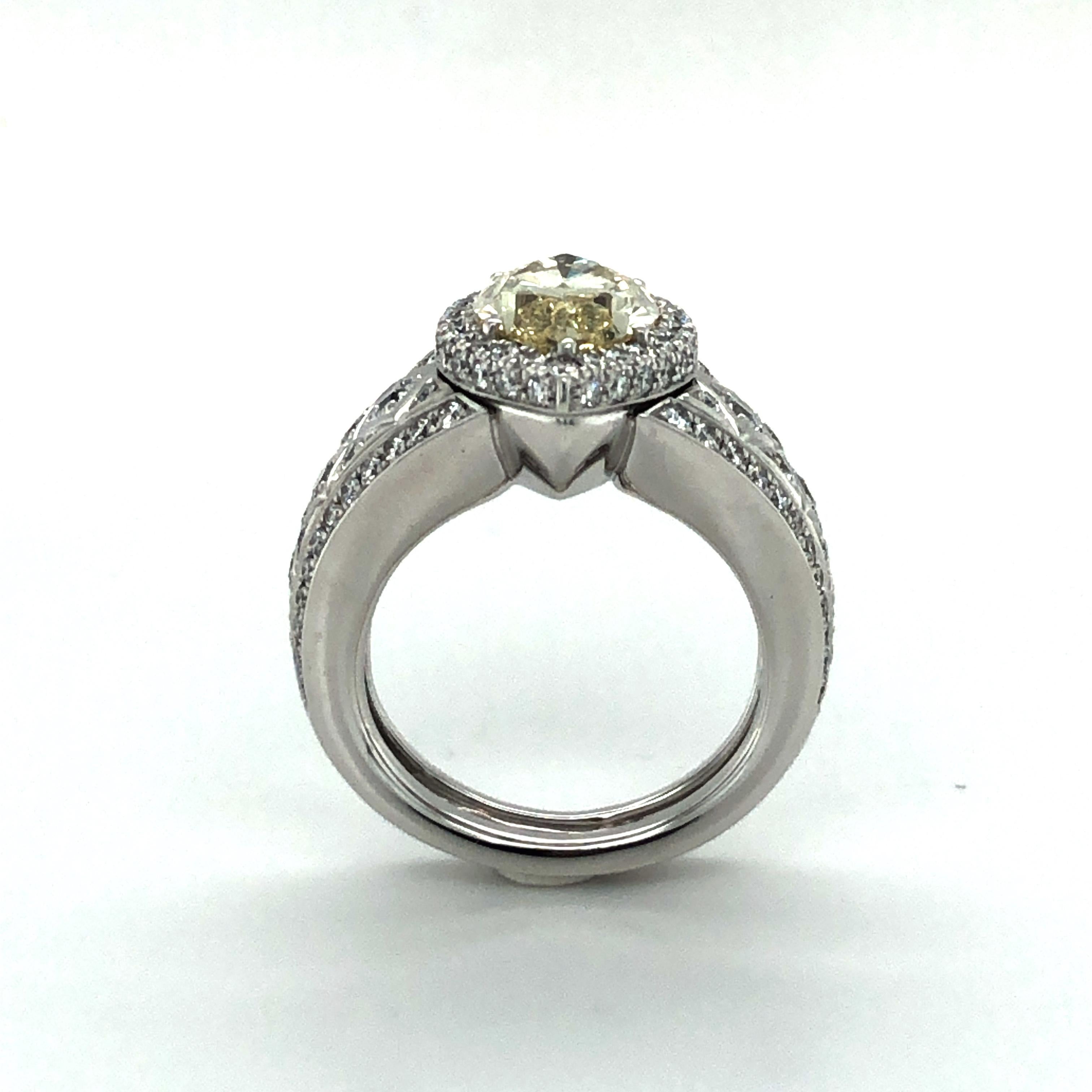 Women's or Men's 2.77 Carat Marquise-Cut Diamond Ring by Avalon Swiss in 18 Karat White Gold For Sale