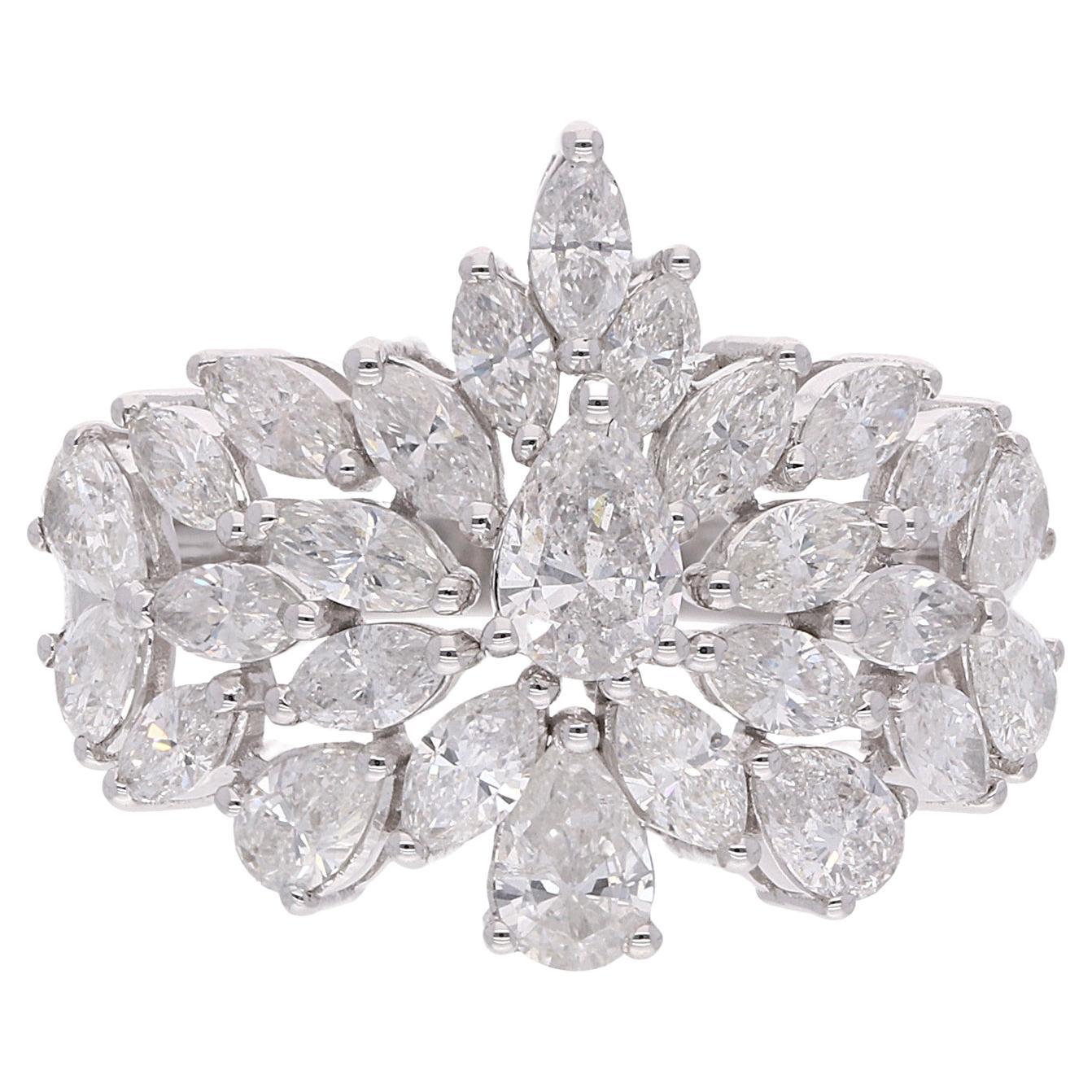 En vente :  2.77 Ct SI Clarity HI Color Marquise Pear Diamond Dome Ring 18 Karat White Gold