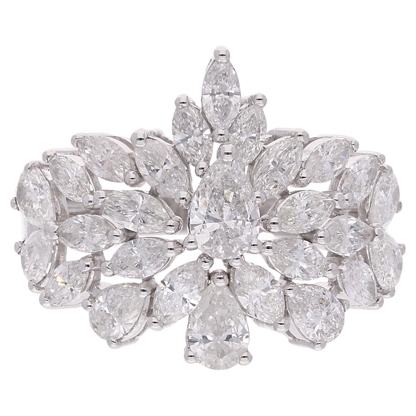 2,77 Ct SI Reinheit HI Farbe Marquise Birne Diamant Dome Ring 18 Karat Weißgold