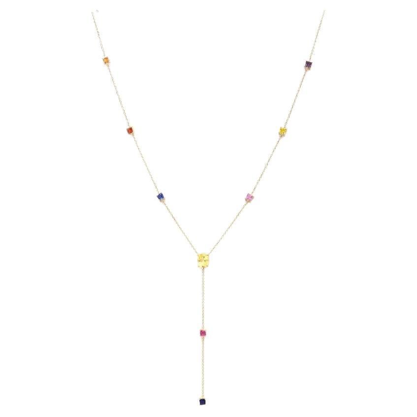 2.77 Carat Multicolor Sapphire 18 Karat Yellow Gold Necklace For Sale