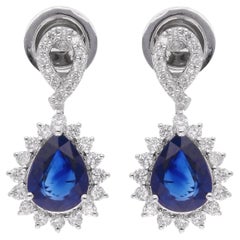Orecchini pendenti con diamante a forma di pera e zaffiro blu 2,77 TCW Oro bianco 14 carati