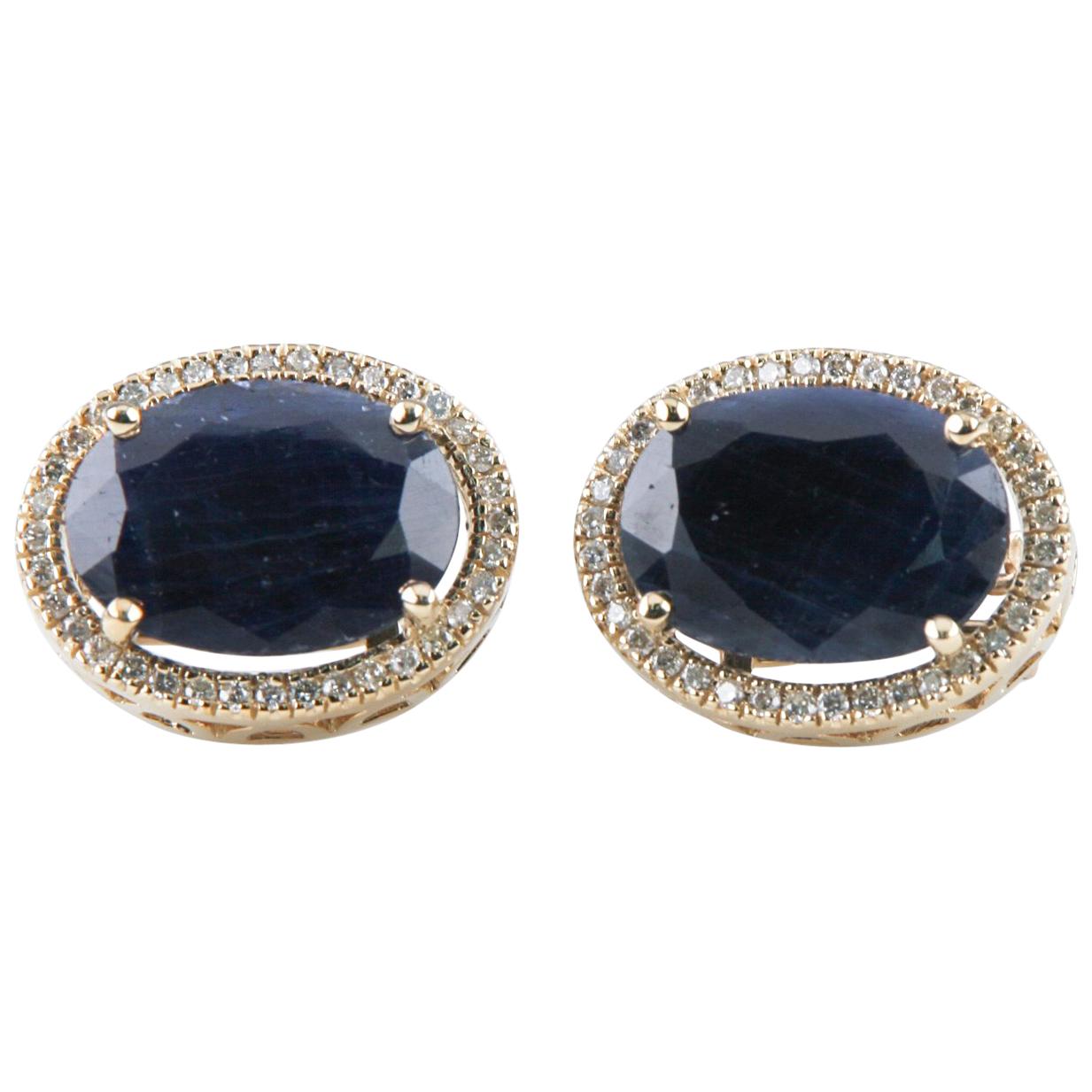 27.70 Carat Sapphire and Diamond 14 Karat Yellow Gold Ladies Earrings