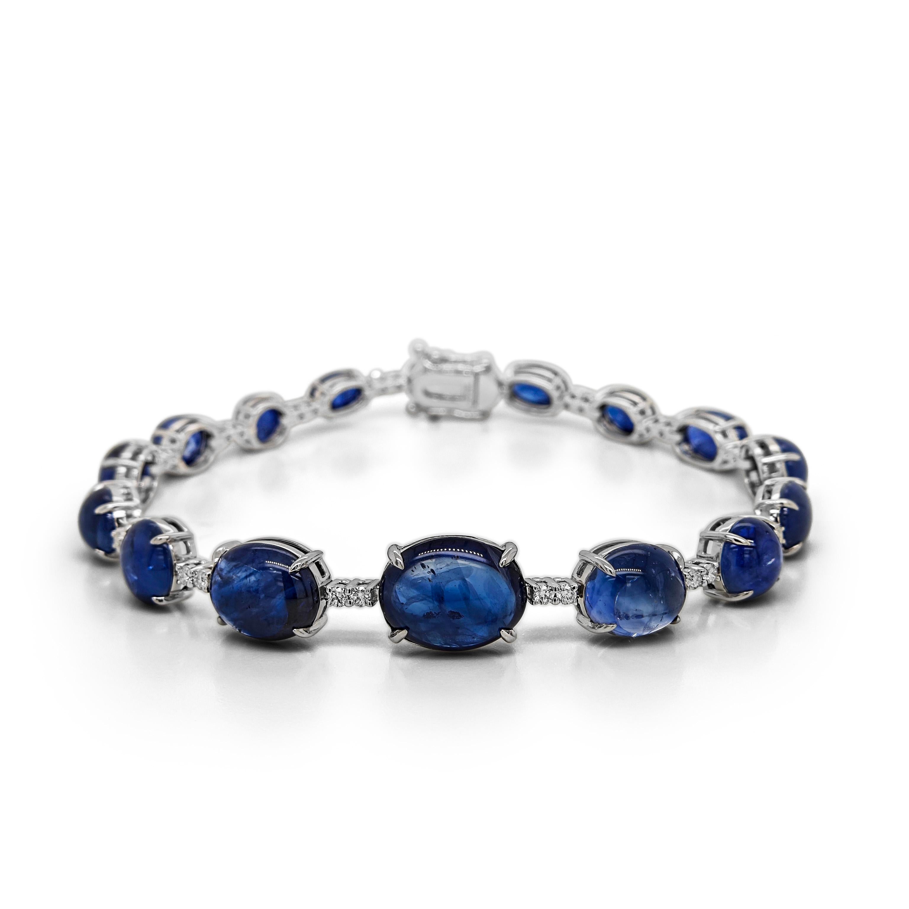 Women's or Men's 27.70 Carats Sapphire and Diamond White Gold Bracelet For Sale