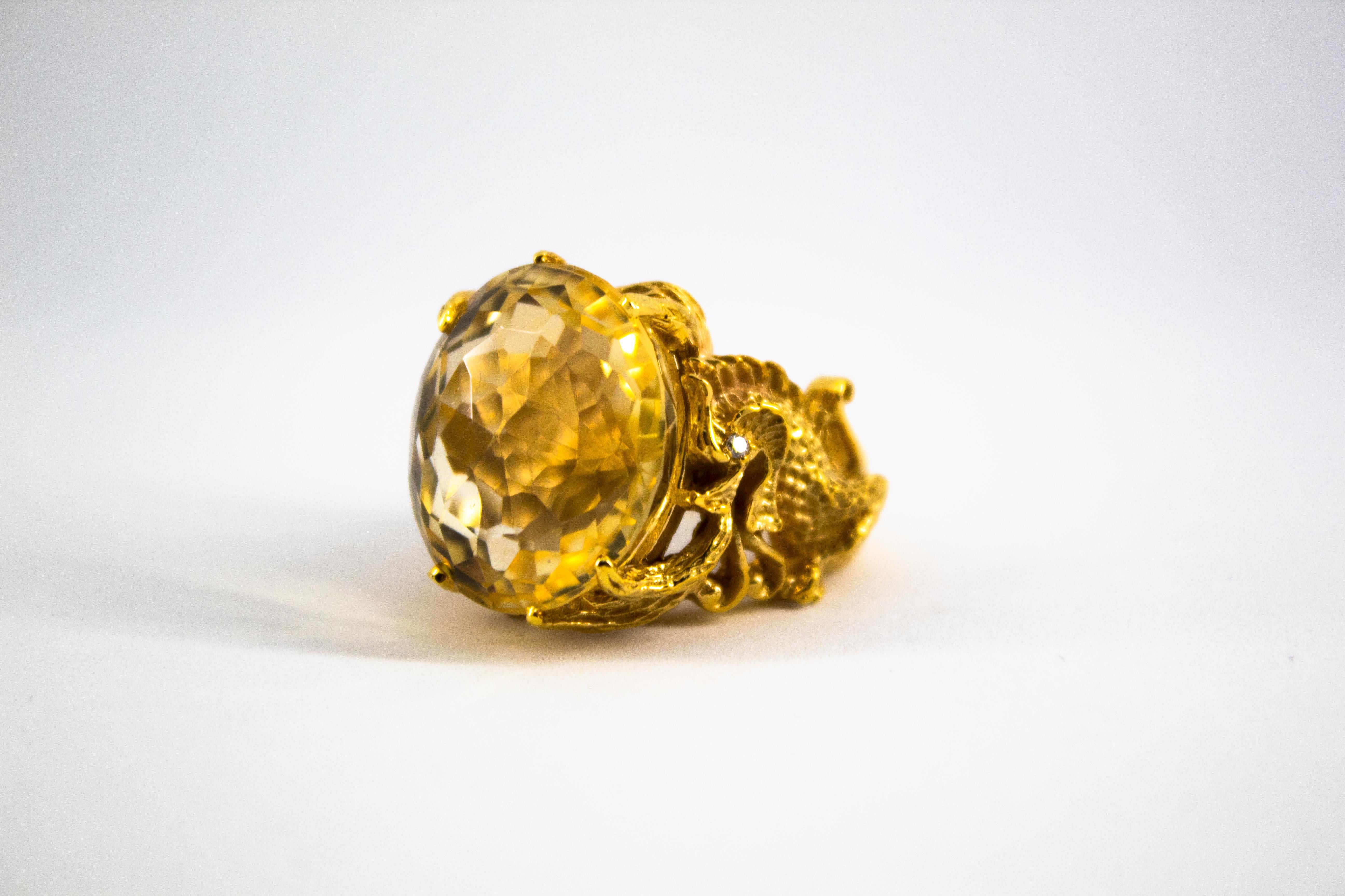 27.75 Carat Citrine White Diamond Yellow Gold 