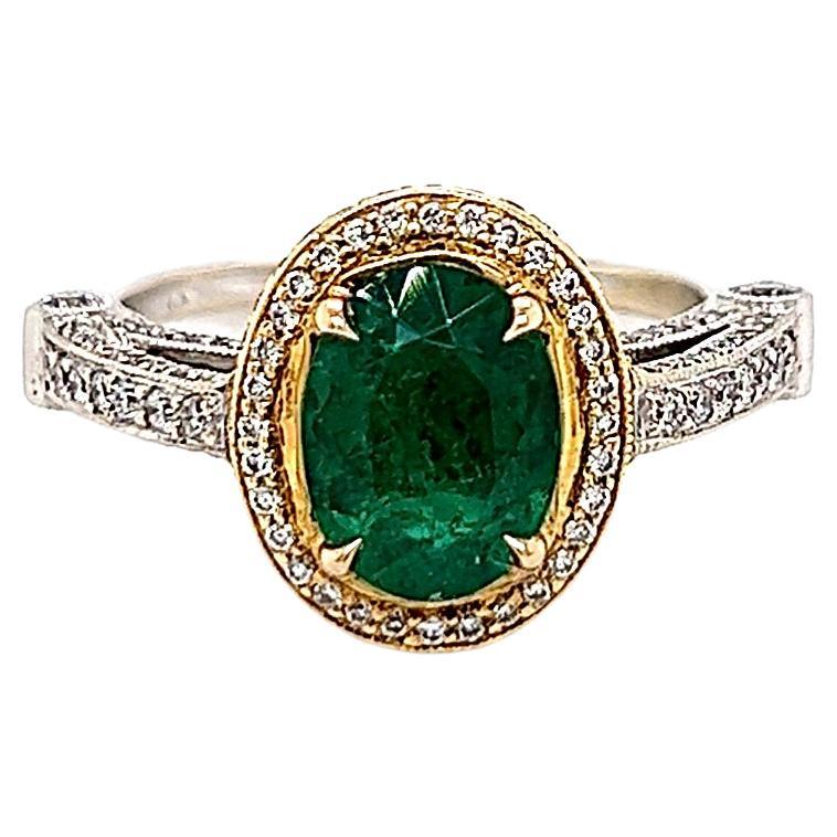 2.77 Total Carat Green Emerald and Diamond Ladies Ring