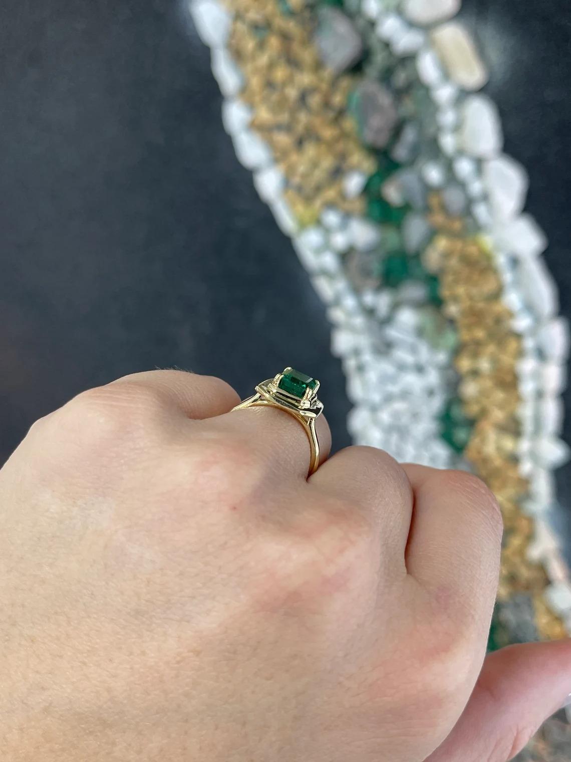 Modern 2.77ct 18K Natural Emerald Cut Emerald Solitaire Half Bezel Four Prong Set Ring For Sale