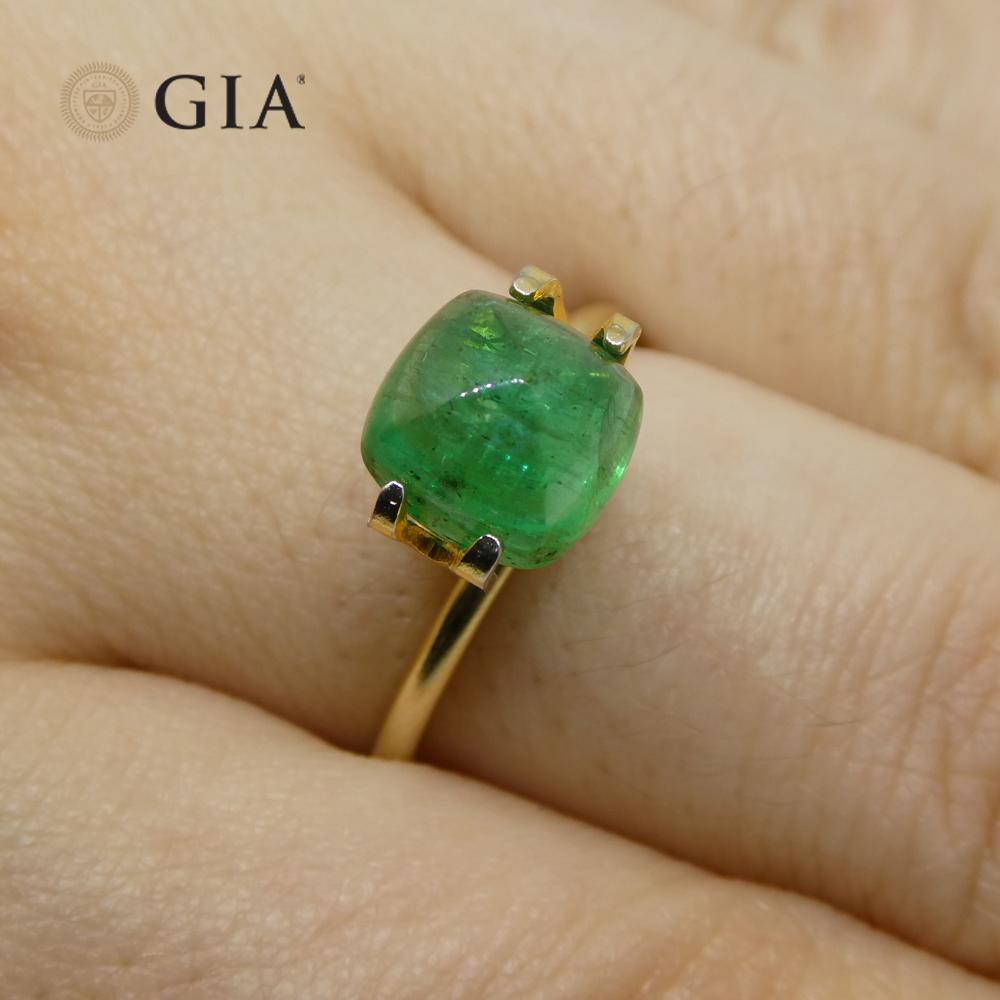 2,77ct Cushion Sugarloaf Doppel Cabochon Grüner Smaragd GIA zertifiziert Sambia (Kissenschliff) im Angebot