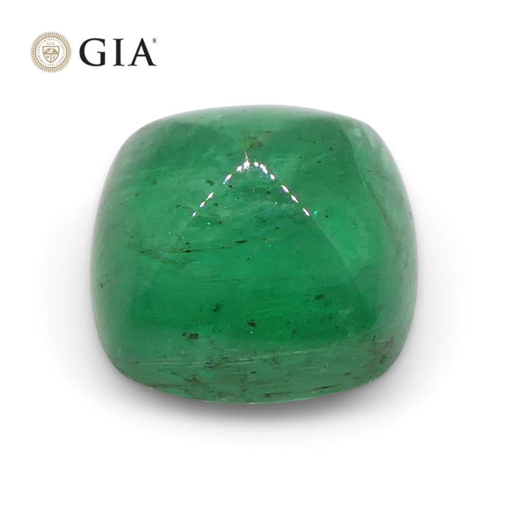 Women's or Men's 2.77ct Cushion Sugarloaf Double Cabochon Green Emerald GIA Certified Zambia   For Sale