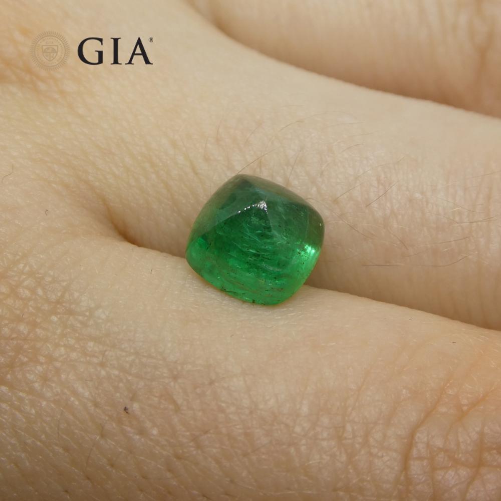 2.77ct Cushion Sugarloaf Double Cabochon Green Emerald GIA Certified Zambia   For Sale 1