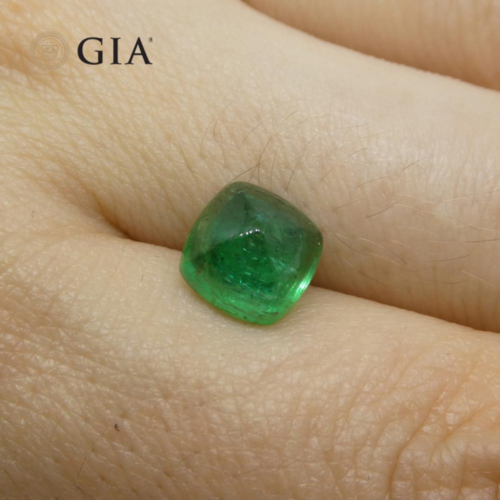 2.77ct Cushion Sugarloaf Double Cabochon Green Emerald GIA Certified Zambia   For Sale 2
