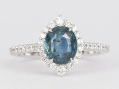 2.77ct GIA Certified Montana Sapphire Diamond Halo 14k Gold Engagement Ring