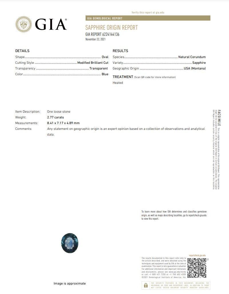 2.77ct GIA Certified Montana Sapphire Diamond Halo 14k Gold Engagement Ring 2