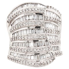 2.77ct Mixed Cut Diamond 18 Carat White Gold Chunky Wide Cocktail Ring