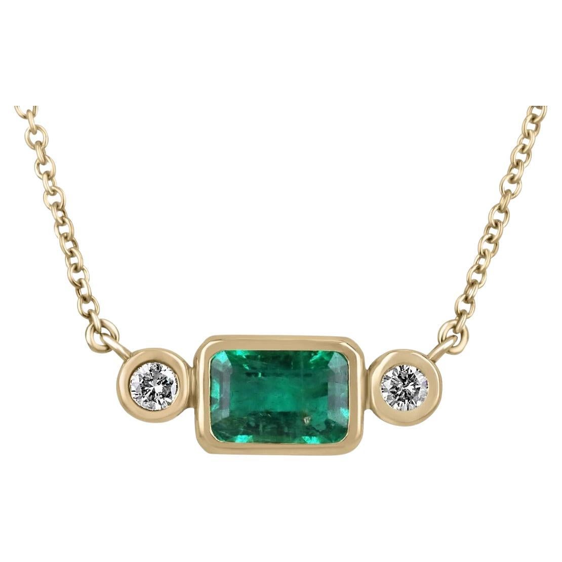 2.77tcw 14K 3 Piedras Bisel Corte Esmeralda Horizontal y Diamante Redondo Collac