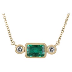 2,77tcw 14K 3 pietre lunetta taglio smeraldo smeraldo orizzontale e diamante rotondo Necklac