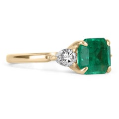 2.77tcw 18K Three Stone Colombian Emerald & Diamond Pear Cut Ring