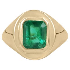Solitario de oro macizo de 2,78 quilates AAA de primera calidad talla esmeralda verde vivo para caballero de 18 quilates