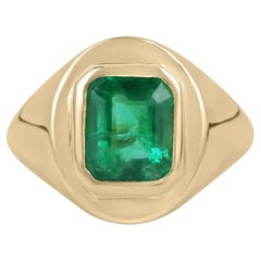 2.78 Carat AAA Top Quality Vivid Green Solid Gold Men's Signet Ring 18K