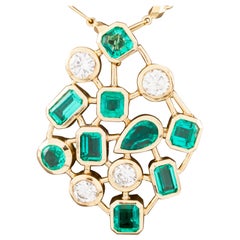 2.78 Carat Colombian Emerald and Diamond Custom Pendant in Yellow Gold
