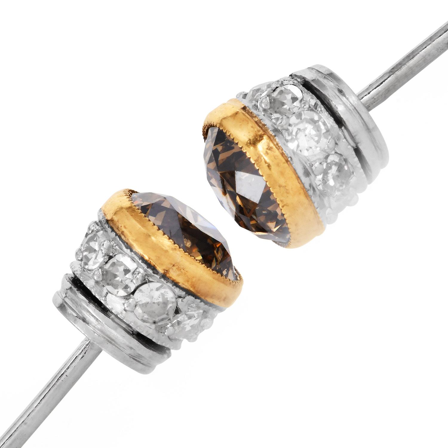 2.78 carat Fancy Brown Yellow Diamond 18K Gold Stud Earrings In Excellent Condition For Sale In Miami, FL
