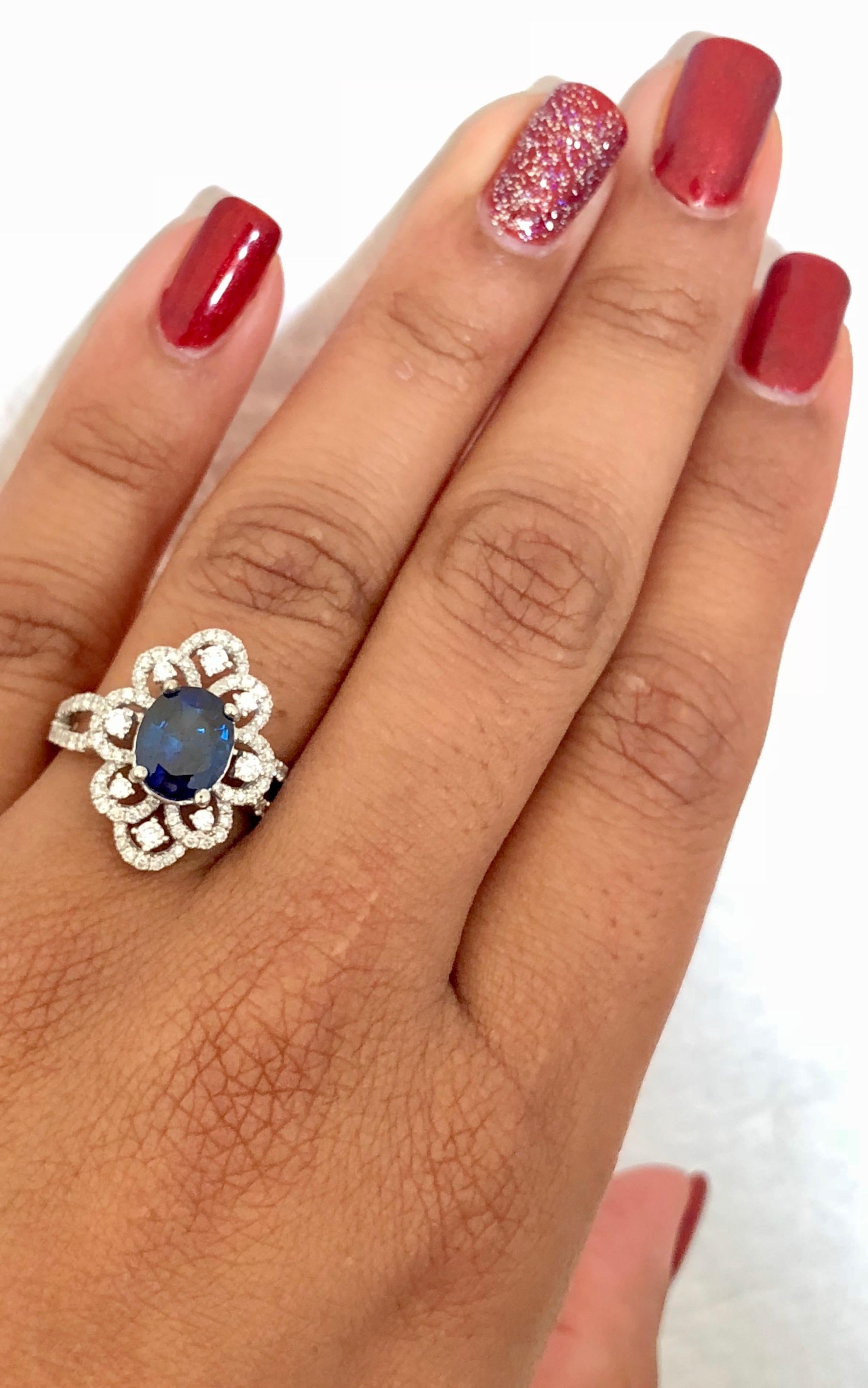 Oval Cut 2.78 Carat GIA Certified Sapphire Diamond 18 Karat White Gold Ring