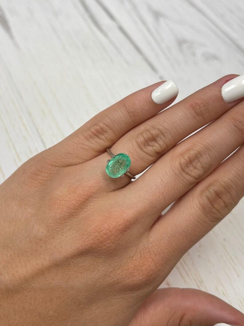 2.78 Carat Light Yellowish Green Colombian Emerald Oval Cut - May Birthstone Gem For Sale 3