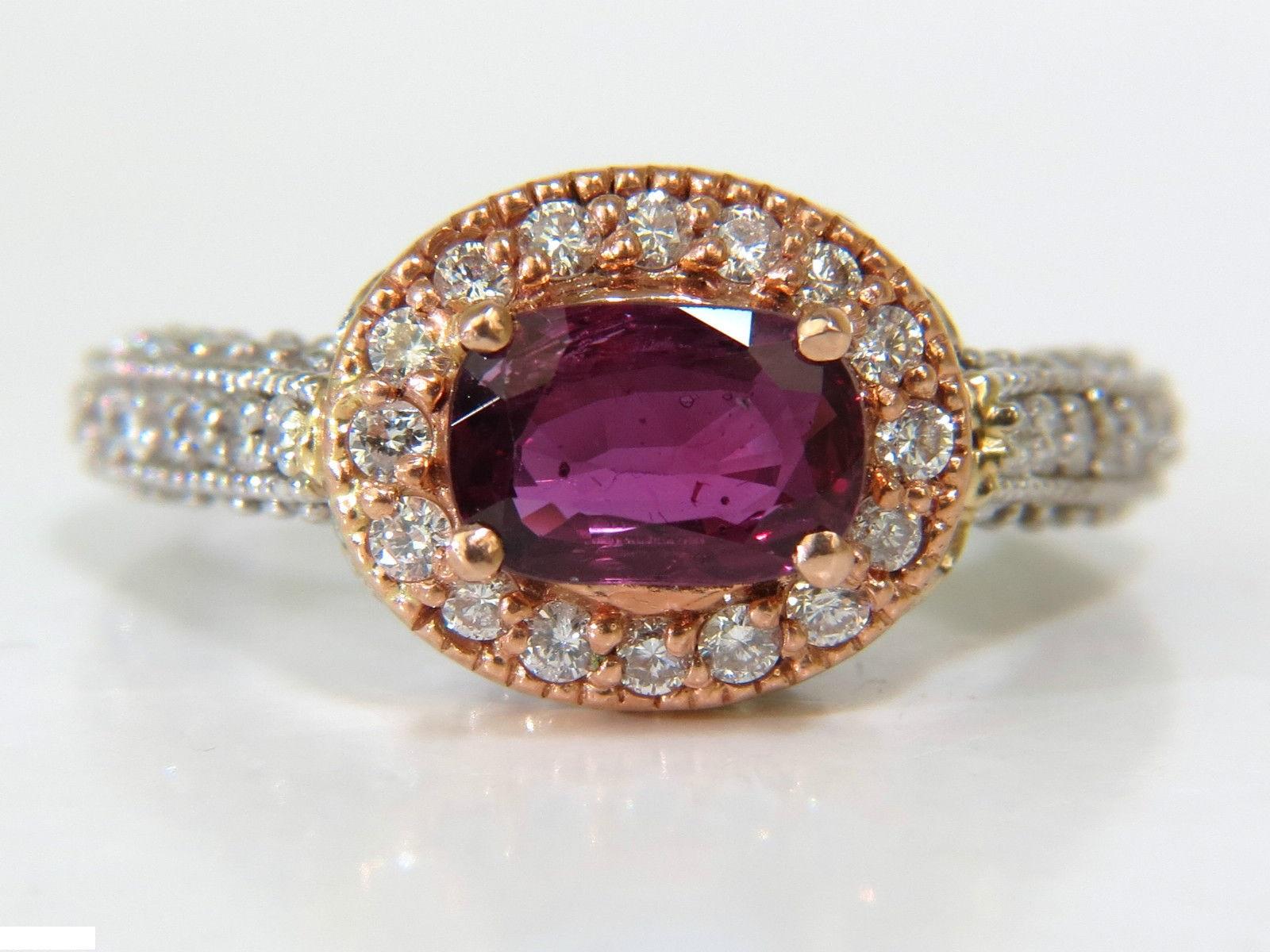 Oval Cut 2.78 Carat Natural Fine Purple Red Ruby Diamond Ring 14 Karat G/Vs For Sale