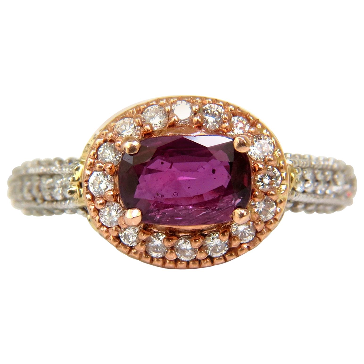 2.78 Carat Natural Fine Purple Red Ruby Diamond Ring 14 Karat G/Vs For Sale