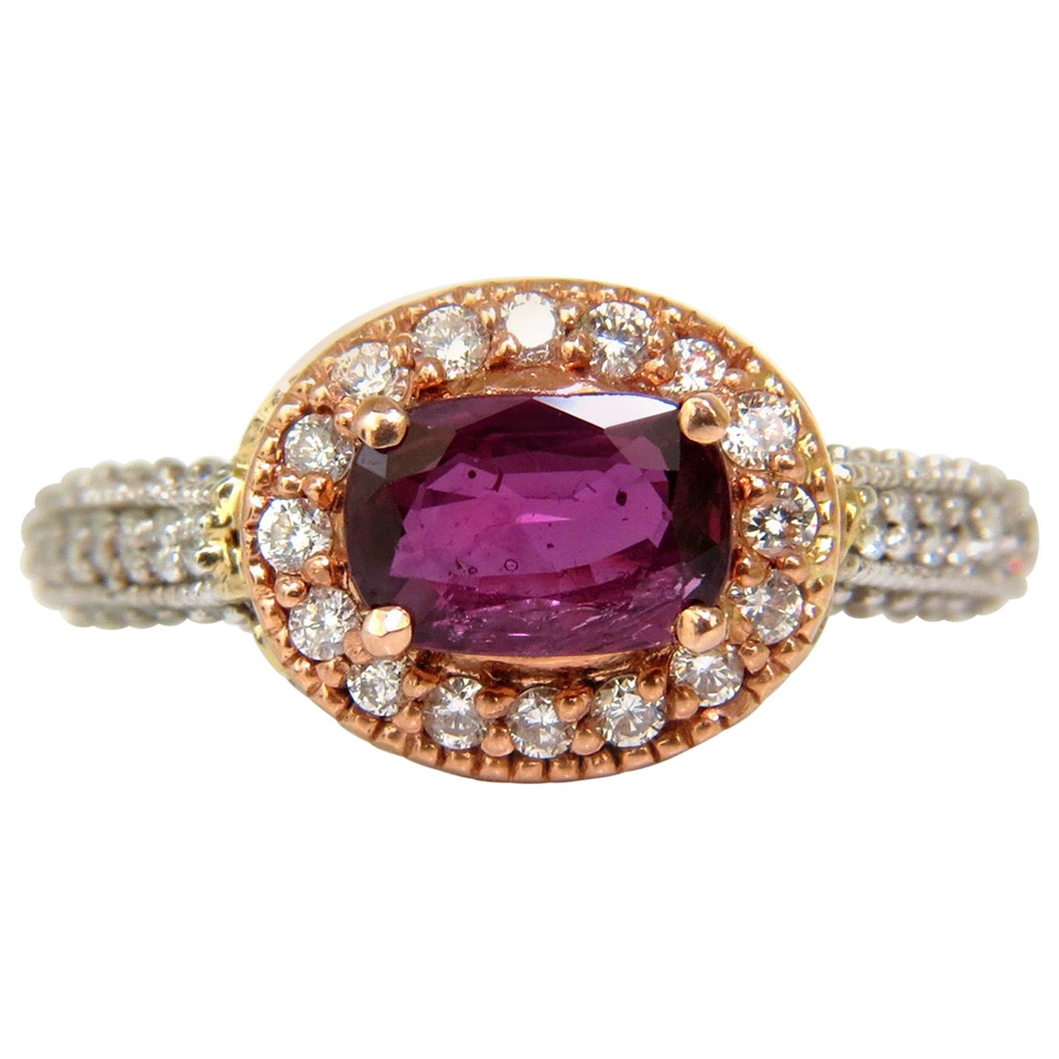 2.78 Carat Natural Fine Purple Red Ruby Diamond Ring 14 Karat G/Vs*