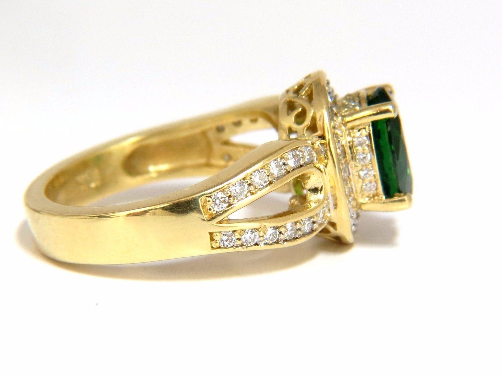 2.78 Carat Natural Oval Vivid Mint Green Tsavorite Diamonds Double Shank Ri For Sale 1