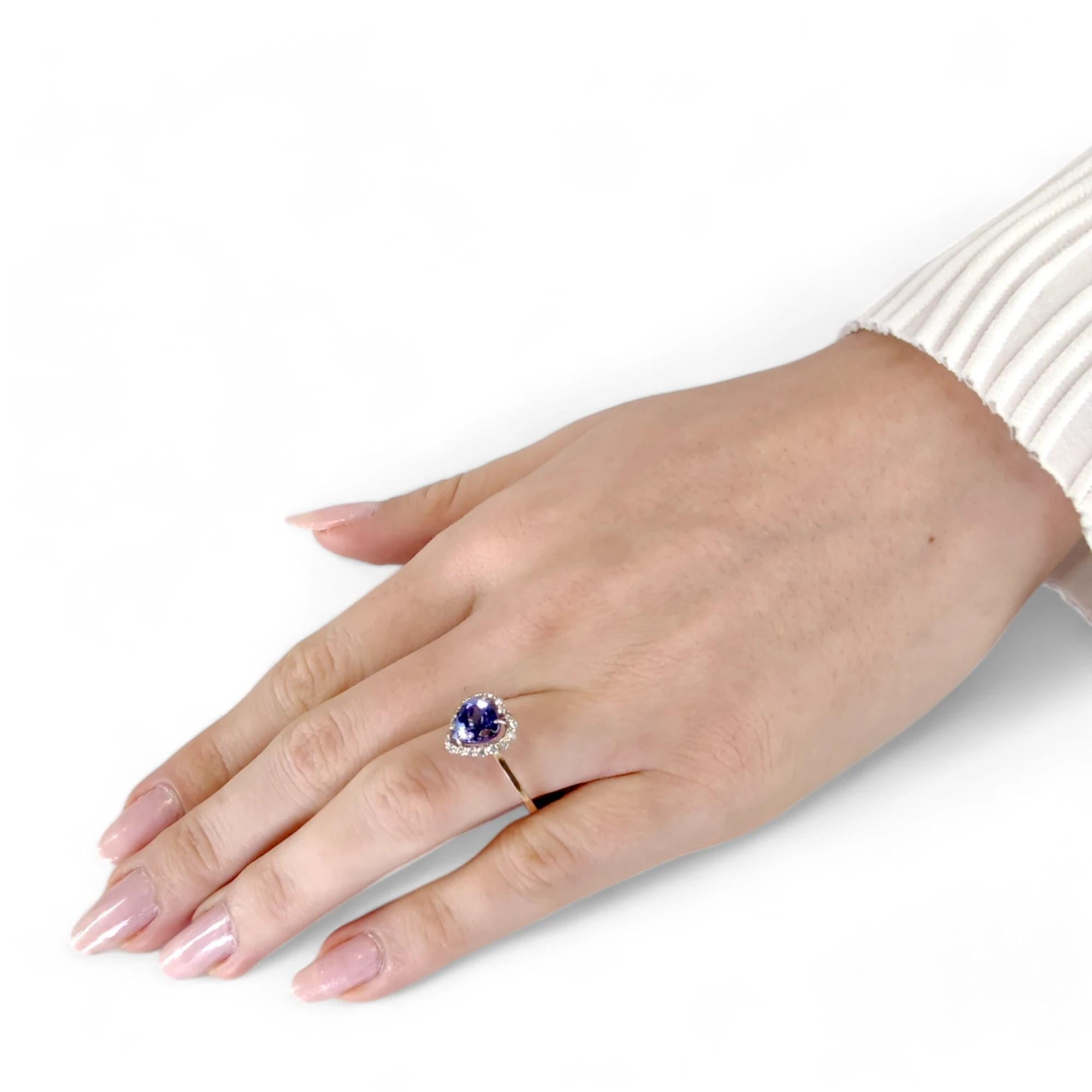 Contemporary 2.78 Carat Natural Tanzanite -Diamond Engagement Ring -14K Gold – Pear Cut For Sale