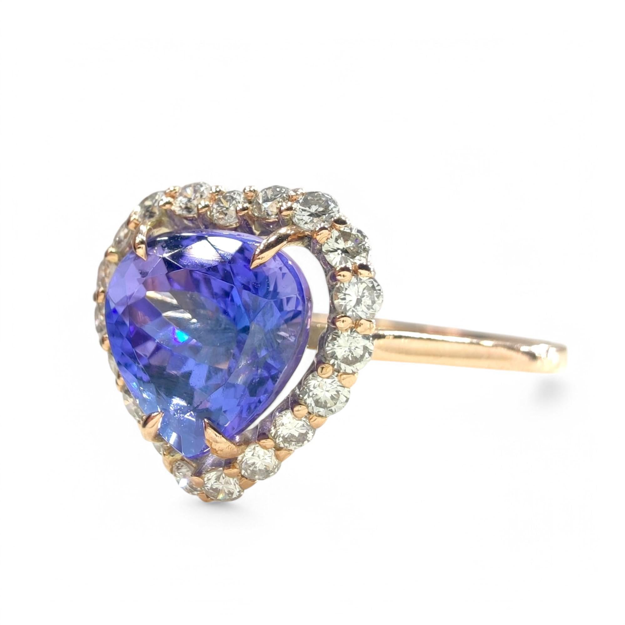 2.78 Carat Natural Tanzanite -Diamond Engagement Ring -14K Gold – Pear Cut For Sale 2