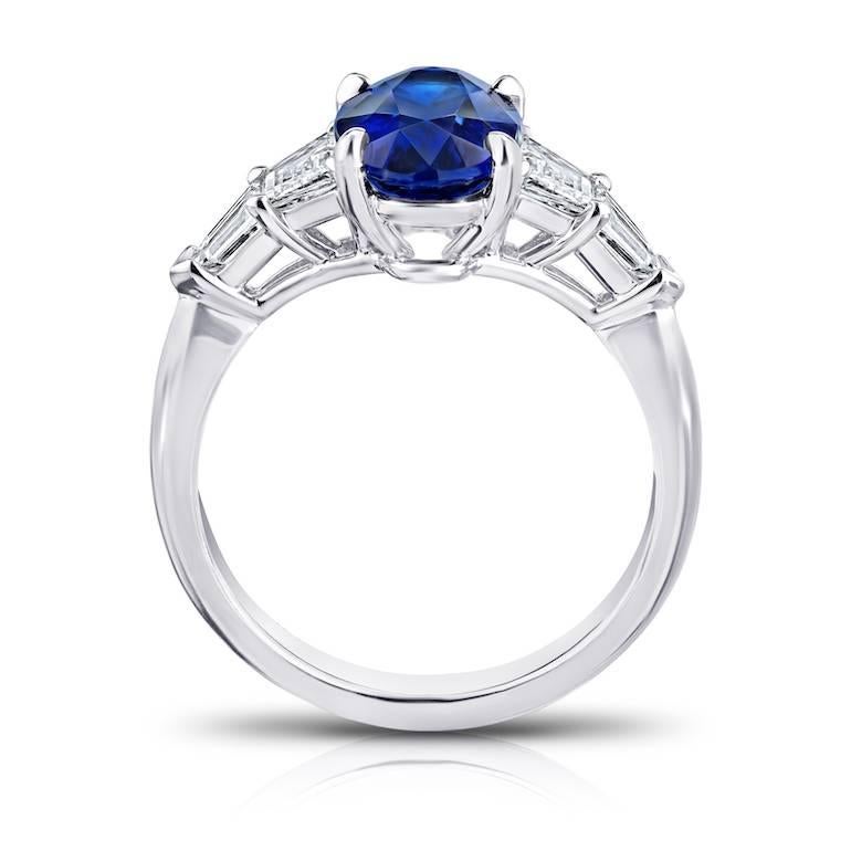 Contemporary 2.78 Carat Oval Blue Sapphire and Diamond Platinum Ring