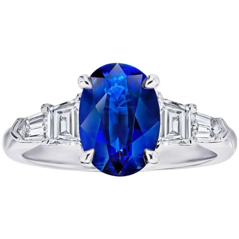 2.78 Carat Oval Blue Sapphire and Diamond Platinum Ring