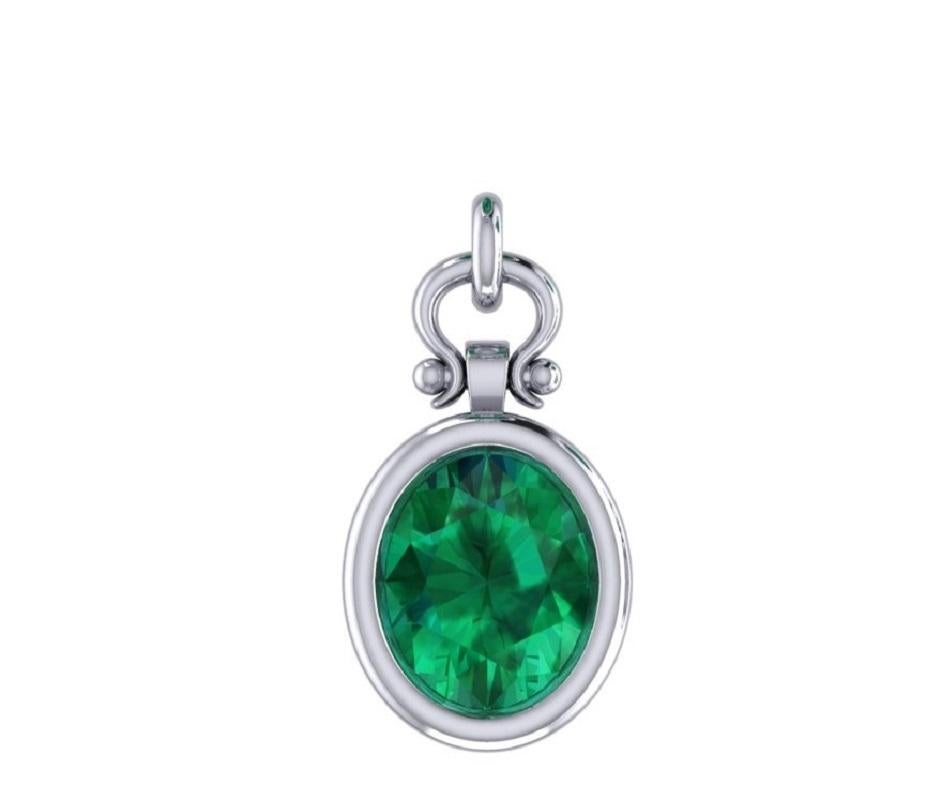 Women's 2.78 Carat Oval Cut Emerald Pendant in 14k For Sale