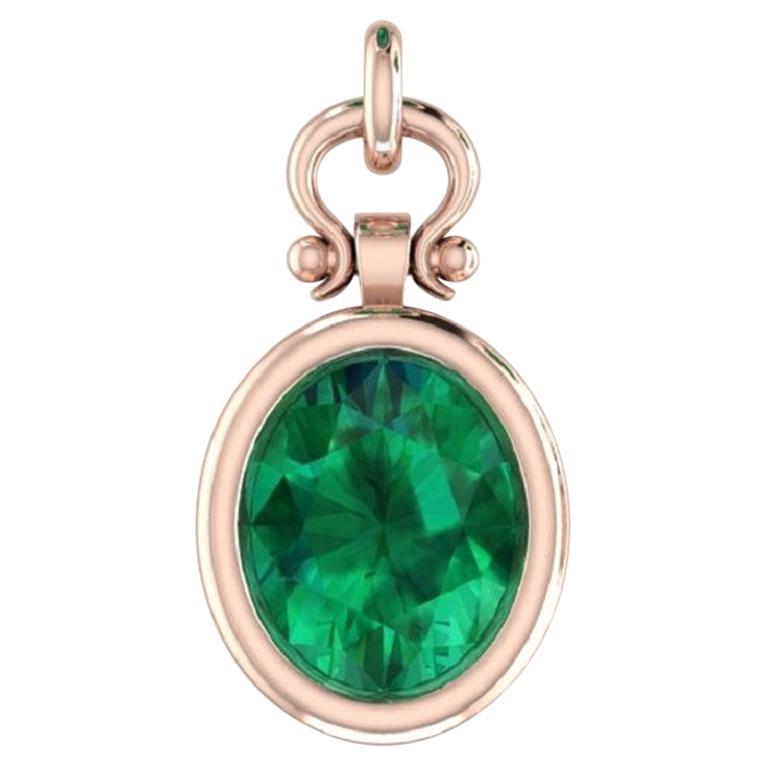 2.78 Carat Oval Cut Emerald Pendant in 14k For Sale