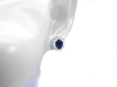 Platinum 2.78 Carat Oval Cut Blue Sapphire Stud Earrings
