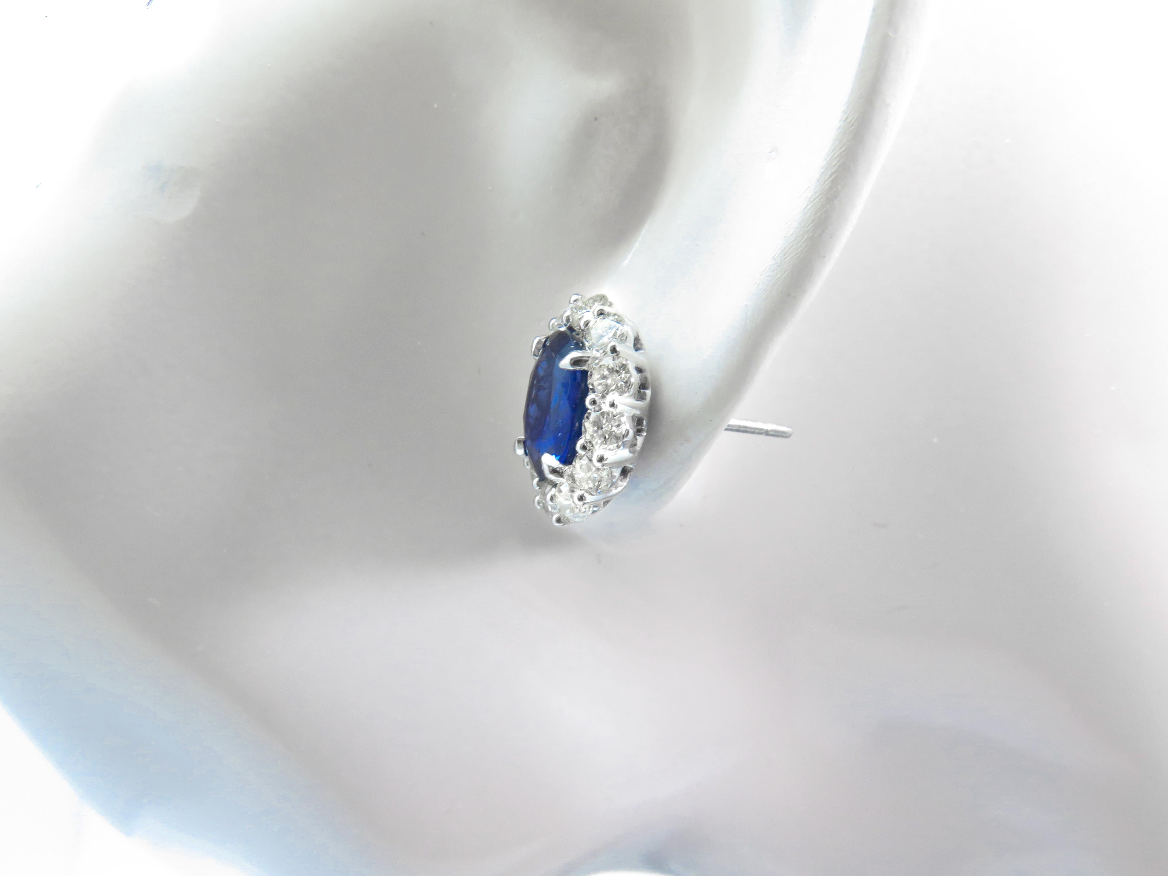 Platinum 2.78 Carat Oval Cut Blue Sapphire Stud Earrings In New Condition For Sale In London, GB
