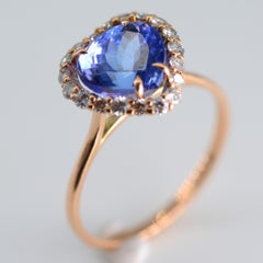 2.78 Carat Pear Cut Natural Tanzanite and Diamond 14k Gold Engagement Ring