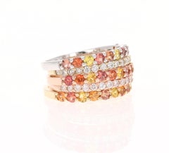 2.78 Carat Red Yellow Sapphire Diamond 14 Karat Yellow Rose Gold Stackable Bands
