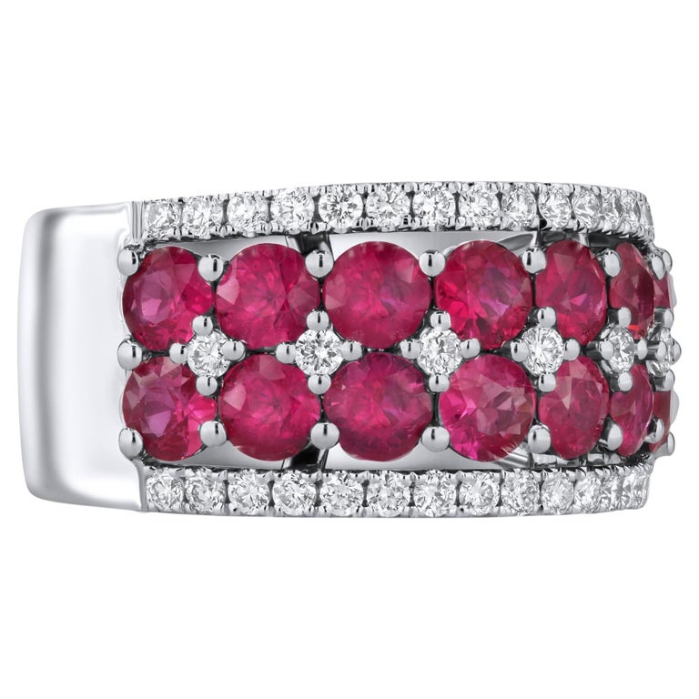 2.78 Carat Round Ruby and 0.45 Carat Diamond Ring in 14k White Gold For Sale