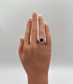 2.78 Carat Ruby Cushion and Diamond Ring in Platinum
