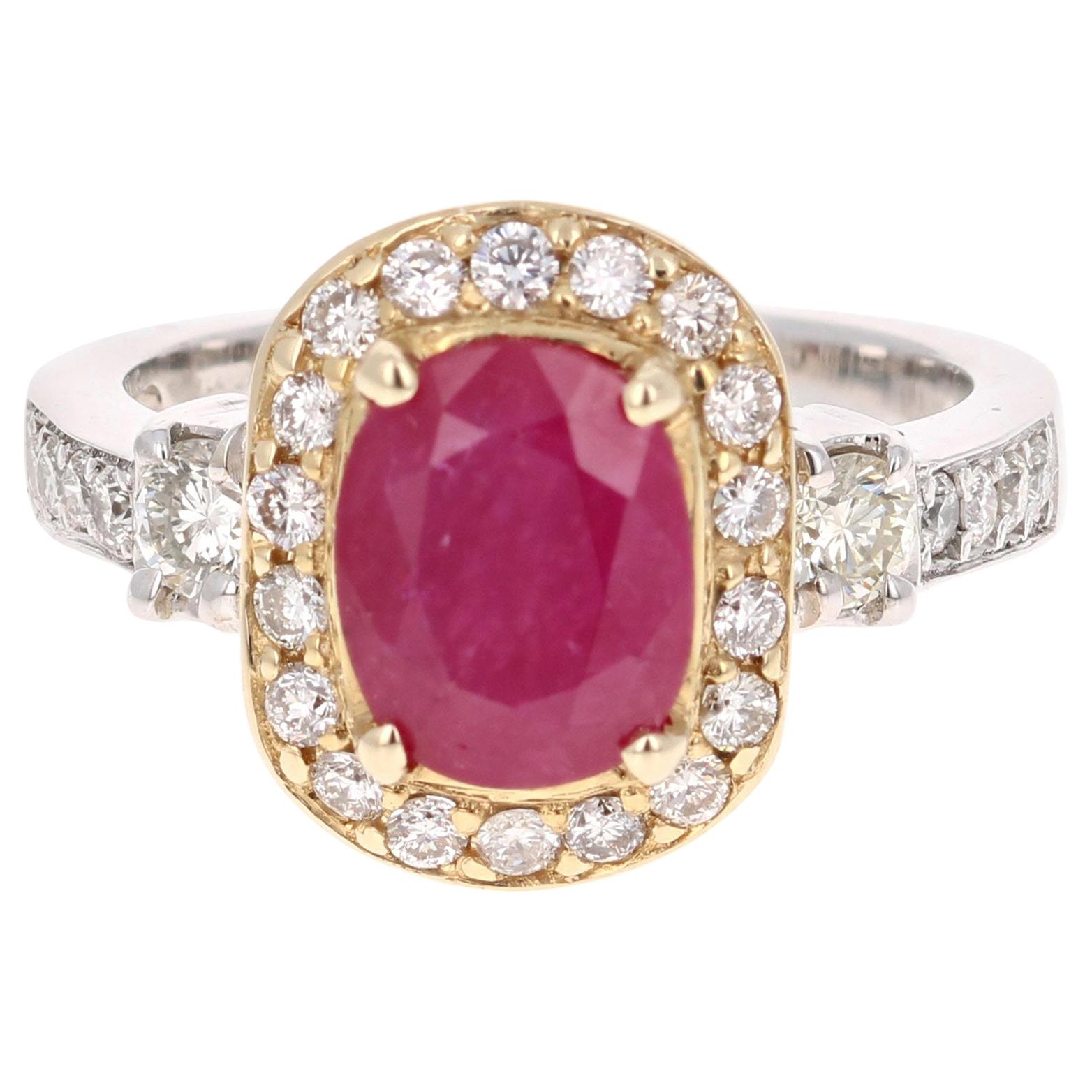 Anello di fidanzamento con diamante rubino da 2,78 carati in oro giallo bianco 14 carati