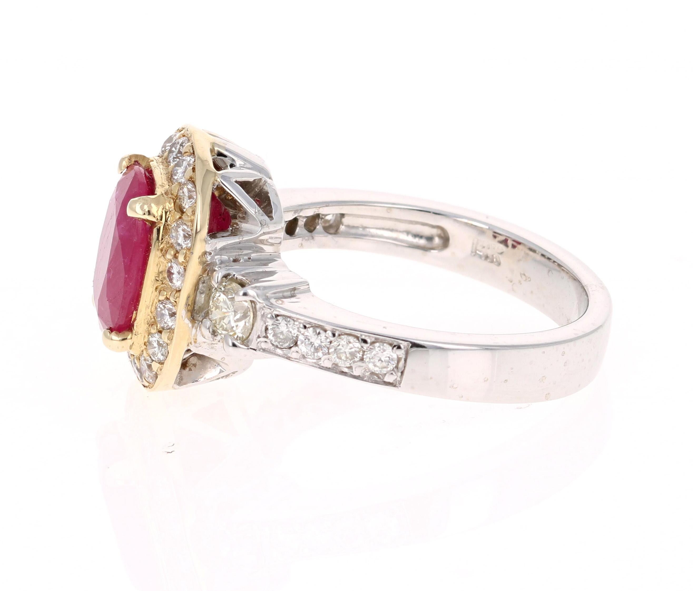 Contemporary 2.78 Carat Ruby Diamond 14 Karat White Yellow Gold Engagement Ring For Sale