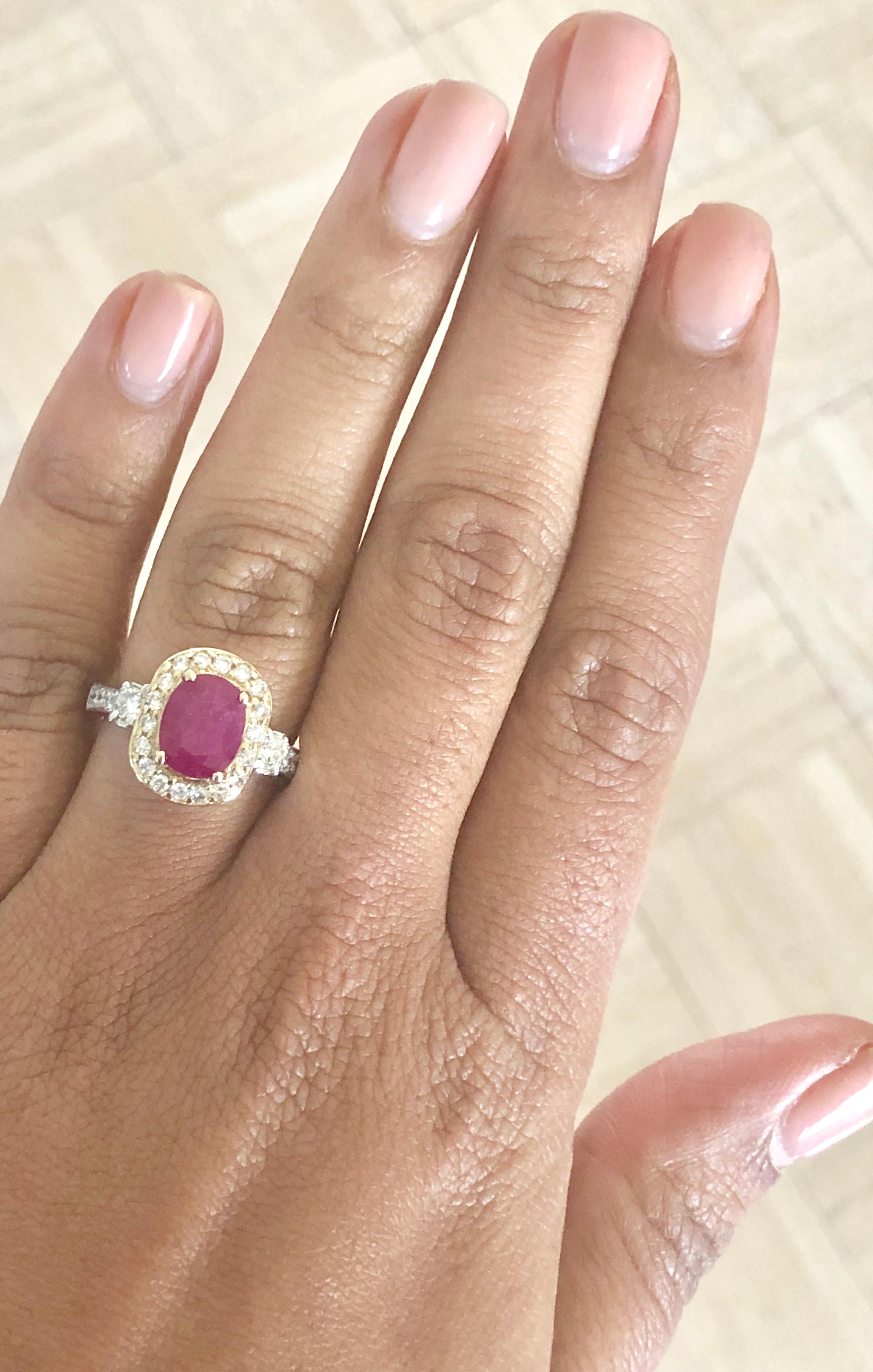 2.78 Carat Ruby Diamond 14 Karat White Yellow Gold Engagement Ring In New Condition For Sale In Los Angeles, CA