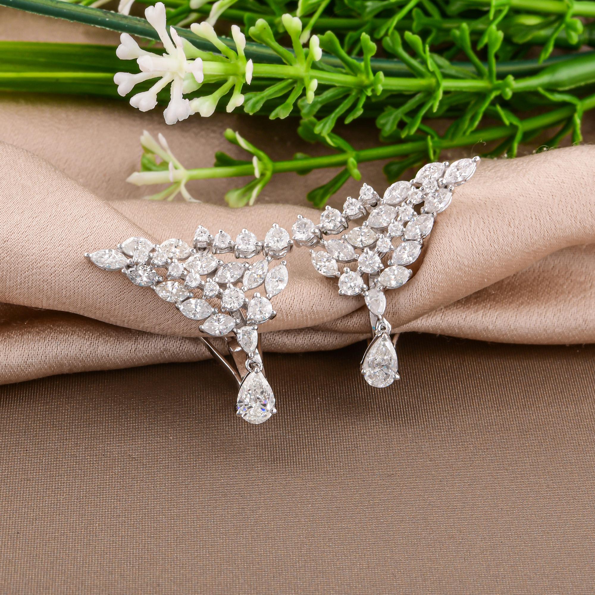Moderno 2,78 Carati SI/H Orecchini di diamanti tondi a pera marquise 14 Karati Gioielli in oro bianco in vendita